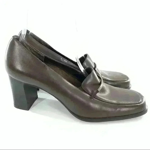 Mootsies Tootsies Kelly heels 7.5 brown leather square toe vintage 90s academia - Picture 1 of 14